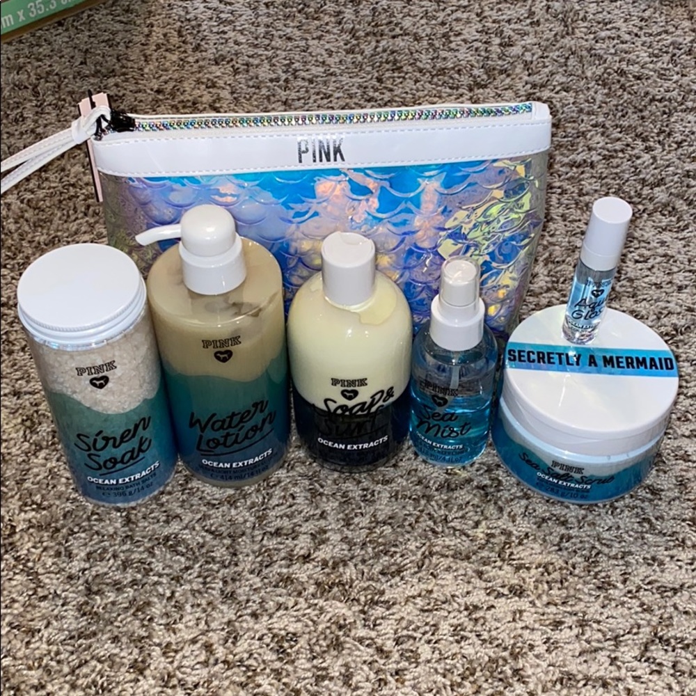 PINK Mermaid Bath & Body Set Bag Lotion Scrub Soak
